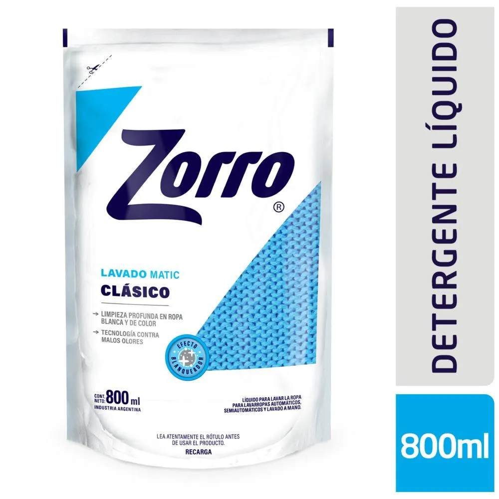 ZORRO LIQUIDO CLASICO DOY PACK X 800 ML.